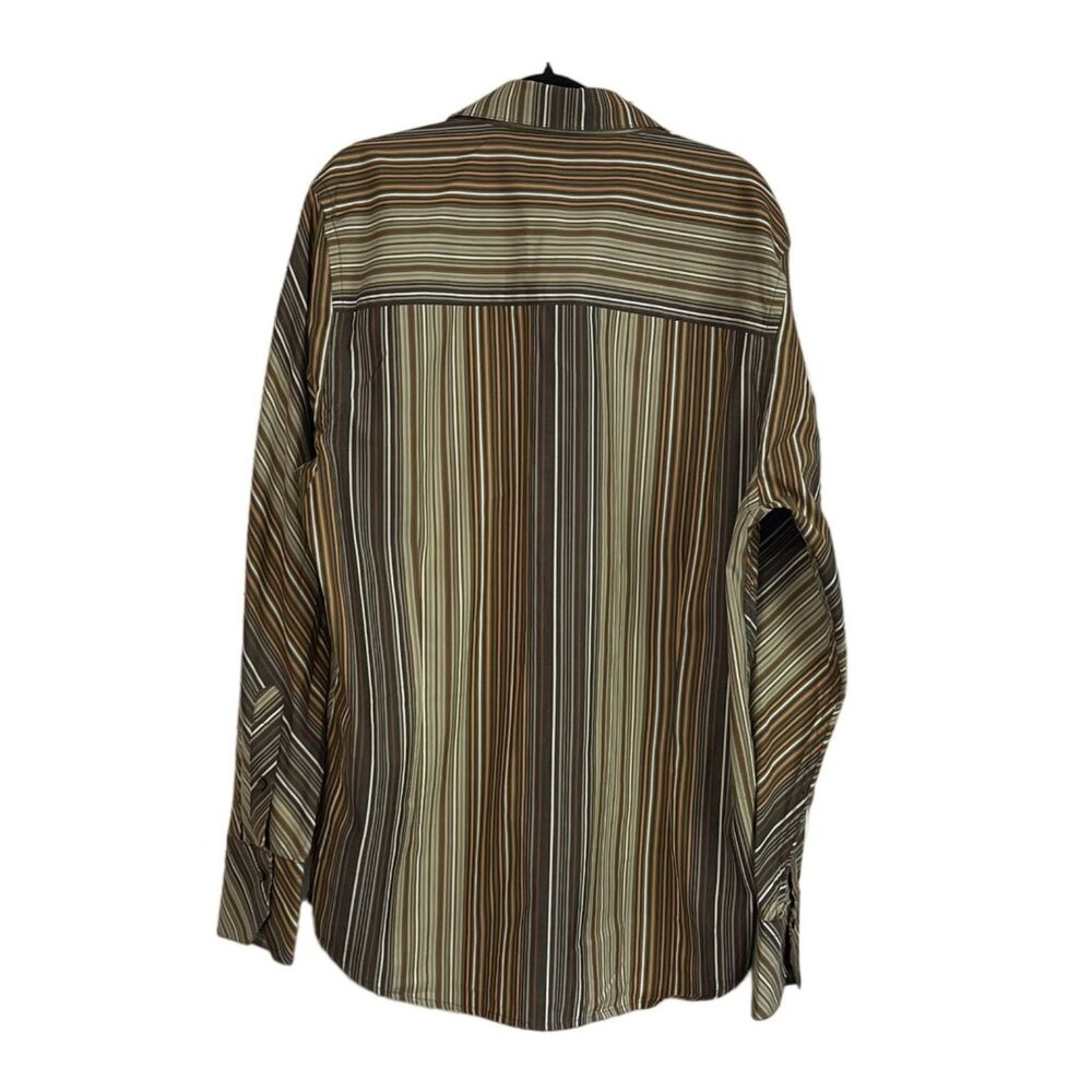 Kenneth Cole New York Mens Large Retro Striped Long Sleeve Shirt Hidden Buttons - Picture 5 of 6